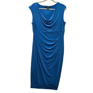 Lauren Ralph Lauren Aqua Blue Dress Ruche Lined Size 16 Bodycon Size XL  #946
